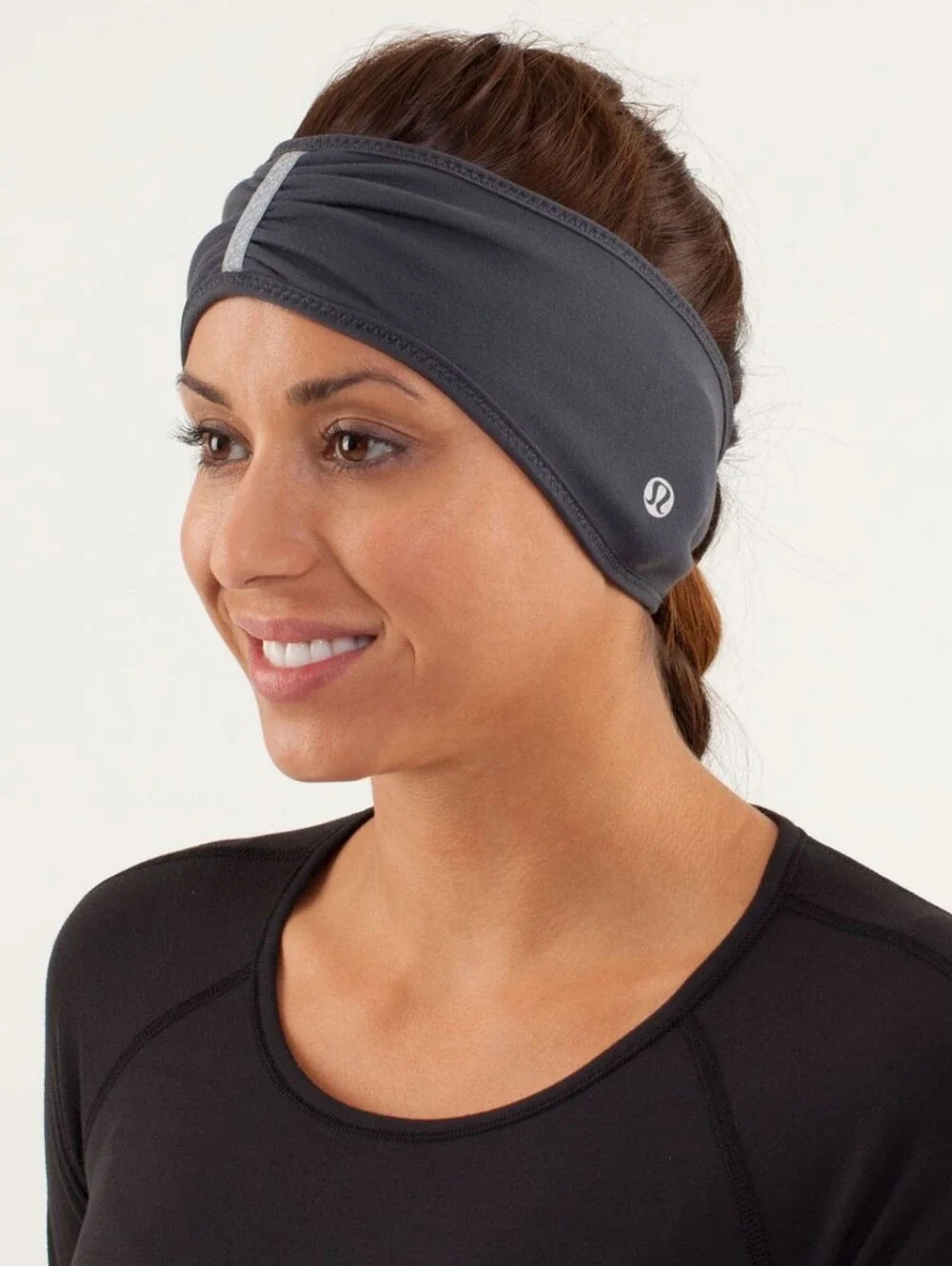 Lululemon Brisk Run Headband Macro Micro Stripe Polar Cream H. Silver Slate